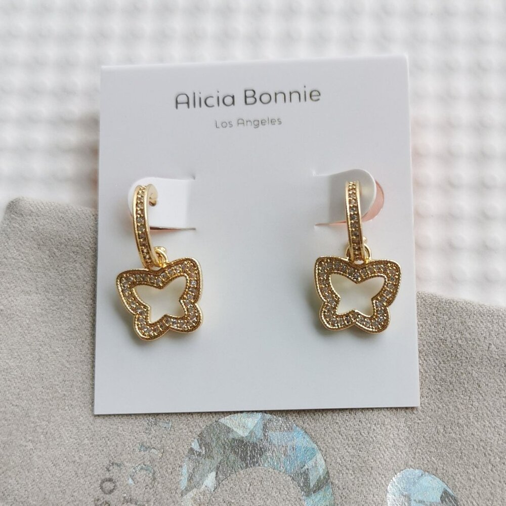 Alicia Bonnie Gold Crystal Pave Emilie Drop Earrings NEW